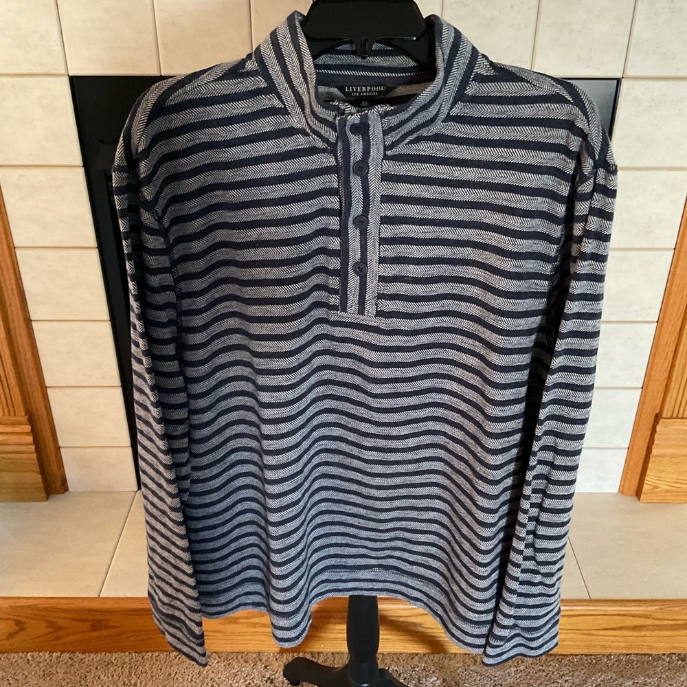 Liverpool Striped Quarter-Buttoned Pullover Sweater, Men’s Sz XL